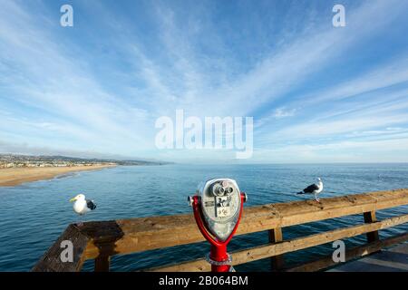 Vue sur l'océan des mouettes de mer et la plage de la mer dans le sud de la Californie Banque D'Images