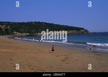 ÉTATS-UNIS, MAINE, MOUNT DESERT ISLAND, ACADIA NATIONAL PARK, PLAGE DE SABLE Banque D'Images