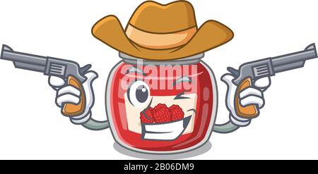 Confiture de framboises concept de dessin animé de Cowboy avec des armes Illustration de Vecteur