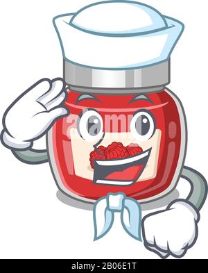 Le concept de dessin animé de confiture de framboises Sailor porte un chapeau Illustration de Vecteur