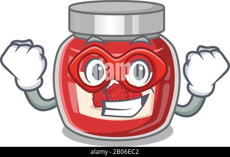Un concept de dessin animé de la confiture de framboises exécuté comme super héros Illustration de Vecteur