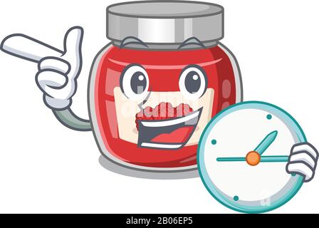 concept de personnage de dessin animé confiture de framboises avec horloge Illustration de Vecteur