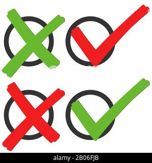 Collection de marques rouges et verts et les croix pour symboliser la réussite Illustration de Vecteur