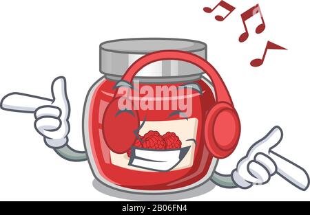 Écouter de la musique framboise jam caricature personnage concept Illustration de Vecteur