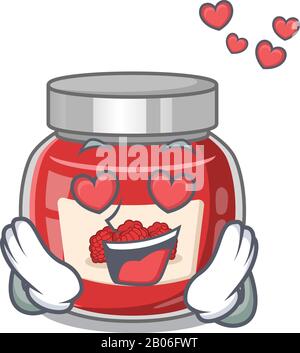Romantique chute dans l'amour de la confiture de framboises dessin animé personnage concept Illustration de Vecteur