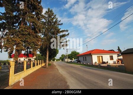 Route de village avec maisons en Slovaquie Banque D'Images