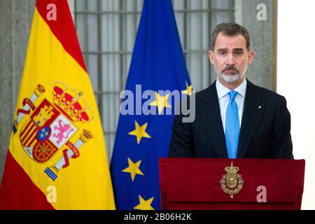 Madrid, Espagnol. 17 février 2020. Le roi Felipe VI d'Espagne lors de la cérémonie de remise des prix de la première Nacionales de Investigación 2019 au Palacio del Pardo. Madrid, 02/17/2020 | utilisation dans le monde crédit: DPA/Alay Live News Banque D'Images