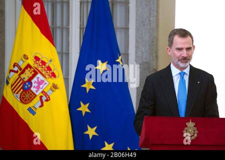 Madrid, Espagnol. 17 février 2020. Le roi Felipe VI d'Espagne lors de la cérémonie de remise des prix de la première Nacionales de Investigación 2019 au Palacio del Pardo. Madrid, 02/17/2020 | utilisation dans le monde crédit: DPA/Alay Live News Banque D'Images