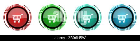 Panier rond brillant icônes vectorielles, ensemble de boutons pour webdesign, Internet et les applications de téléphone mobile dans quatre couleurs options isolées sur blanc Illustration de Vecteur