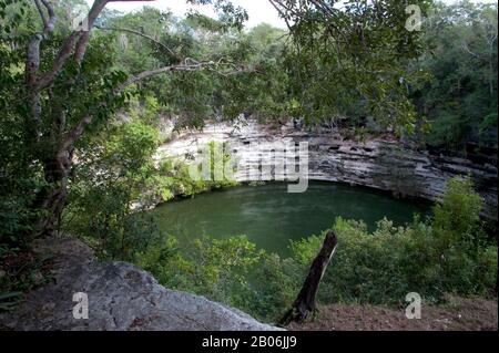 MEXIQUE, PÉNINSULE DU YUCATAN, PRÈS DE CANCUN, RUINES MAYAS DE CHICHEN ITZA, CENOTE SACRÉ Banque D'Images