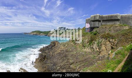 Bunker de la 2ème Guerre mondiale au Phare du petit Minou, Plouzane, Département Finistère, France Banque D'Images