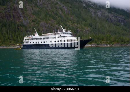 Bateau de Croisière Safari s'efforcer à l'ancre à gués la terreur, Endicott Arm, la Forêt Nationale Tongass, Alaska, USA Banque D'Images