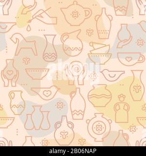 Poterie vectorielle sans couture - Poterie céramique bol. Illustration de Vecteur