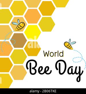 Modèle vectoriel de la Journée mondiale des abeilles avec abeilles sur le nid d'abeilles Illustration de Vecteur