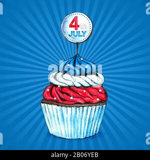 Cupcakes Pour Le Jour De L'Indépendance. 4 juillet. Illustration de Vecteur