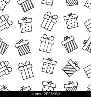 Présentez un motif transparent avec des icônes de zones cadeaux. Arrière-plan avec case de présentation en style linéaire. Illustration vectorielle Illustration de Vecteur