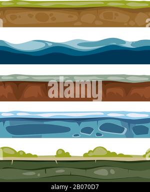 Éléments de paysage sans soudure. Sol, glace, eau, surfaces d'herbe pour jeux informatiques. Ensemble de calques pour l'illustration de la conception graphique Illustration de Vecteur