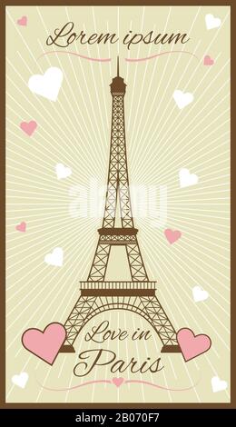 Carte de vœux vectorielle avec tour eiffel. Célèbre illustration de statue d'architecture Illustration de Vecteur