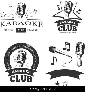 Vintage karaoké chant vecteur étiquette badges emblèmes. Modèle de logos pour l'illustration du club de karaoké Illustration de Vecteur