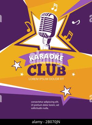 Affiche vectorielle Karaoke Party. Bannière du club de karaoké de musique avec illustration du microphone rétro Illustration de Vecteur