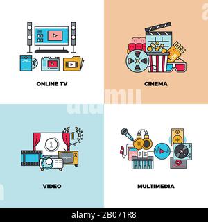 Divertissement, cinéma, cinéma, cinéma, vidéo vecteur concept d'arrière-plans. illustration tv et multimédia en ligne Illustration de Vecteur