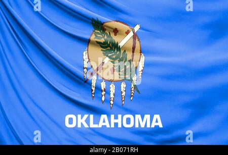 État de l'Oklahoma drapeau réaliste sur la surface d'un tissu Banque D'Images