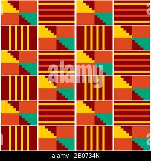 Ghana tribal Kente tissu style vectoriel textile sans couture modèle, géométrique nwentoma design en vert Illustration de Vecteur