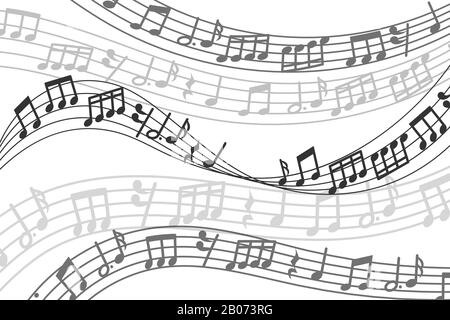 Fond musical vectoriel abstrait avec notes musicales et ondes sonores. Mélodie musicale avec illustration des aigus cléf Illustration de Vecteur