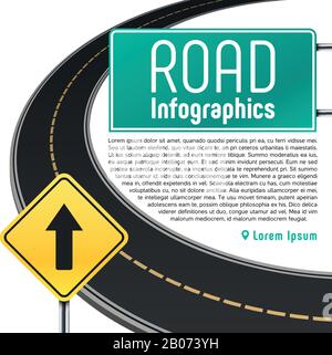 Infographies vectorielles de la carte de trajet sur route. Bannière avec informations sur l'illustration de la route Illustration de Vecteur