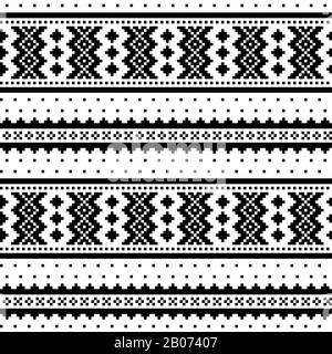 Motif monochrome vectoriel en point de croix inspiré de l'art folklorique sâme en Laponie - style scandinave et nordique Illustration de Vecteur