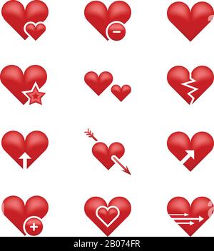 Émoji d'amour du coeur, ensemble de vecteurs d'émoticônes. Cœur cassé, flèche et illustration en étoile Illustration de Vecteur