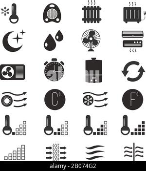 Icônes vectorielles du système de chauffage et de refroidissement, de climatisation. Illustration de l'équipement du conditionneur et de la climatisation Illustration de Vecteur