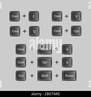 Raccourcis clavier de l'ordinateur avec boutons de clavier vectoriels. Jeu d'illustrations d'instructions de commande rapide Illustration de Vecteur