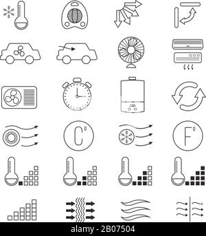 Climatisation, icônes de ligne fine à vecteur de refroidissement. Illustration du système de climatisation Illustration de Vecteur