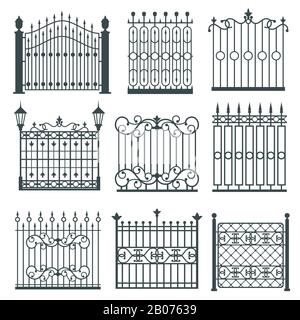 Portes en fer métallique, grilles, clôtures à motif ancien décoratif. Illustration vectorielle Illustration de Vecteur