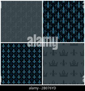 Ensemble de motifs sans couture Dark Vector couronnes et fleur de lis. Décoration fond illustration royale Illustration de Vecteur