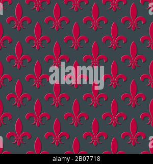 Fond transparent rouge et gris fleur de lis. Motif avec illustration en lys français Illustration de Vecteur