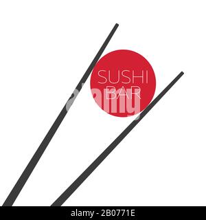 Modèle de logo de la nourriture du bar à sushis. Menu d'étiquettes pour le restaurant japonais. Illustration vectorielle Illustration de Vecteur