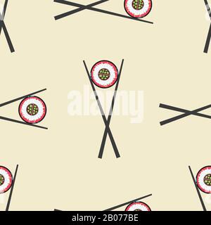 Les sushis et les baguettes sont des motifs vectoriels sans couture. Arrière-plan avec illustration de rouleau Illustration de Vecteur