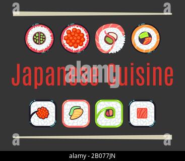 Modèle de logo du restaurant de cuisine japonaise. Nourriture saine de l'est. Illustration vectorielle Illustration de Vecteur