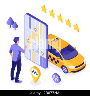 Taxi en ligne Concept isométrique Illustration de Vecteur