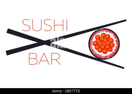 Modèle vectoriel du logo de la nourriture du bar à sushis. Repas japonais avec illustration de baguettes Illustration de Vecteur