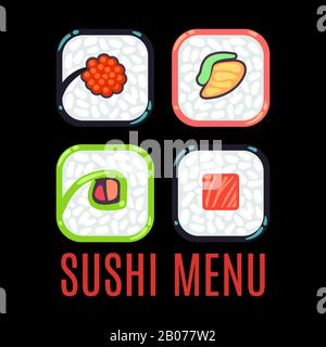 Menu sushi logo de nourriture modèle vectoriel noir. Logotype pour l'illustration du restaurant Illustration de Vecteur