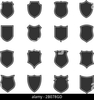 Silhouettes vectorielles de protection pour étiquettes et emblèmes, badges de sécurité. Illustration de l'icône de protection et des éléments médiévaux Illustration de Vecteur