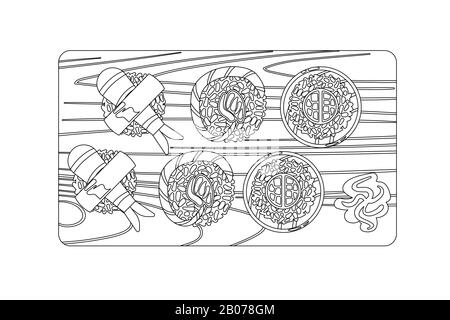 Dessin vectoriel japonais des contours alimentaires en noir et blanc. Illustration traditionnelle de la nourriture yummy Illustration de Vecteur