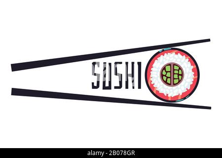 Modèle vectoriel du logo de la nourriture du bar à sushis. Illustration de l'élément de rouleau frais Illustration de Vecteur