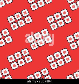 Sushi définit un motif vectoriel sans couture rouge. Illustration du restaurant japonais Illustration de Vecteur