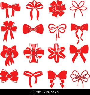 Noeud cadeau rouge pour la célébration de noël et de cadeau à l'anniversaire. Illustration de silhouettes vectorielles pour la décoration Illustration de Vecteur