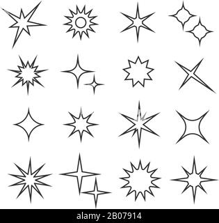 Icônes vectorielles de lignes de lumières scintillées et scintillantes. Étoile linéaire brillant, illustration de style soleil Illustration de Vecteur