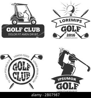 Étiquettes, emblèmes, insignes et logos de golf rétro Vector. Le club de sport a placé des bannières dans une illustration de style monochrome Illustration de Vecteur